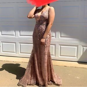 Dancing Queen | Dave & Johnny Rose Gold Fit and Flare Evening Gown